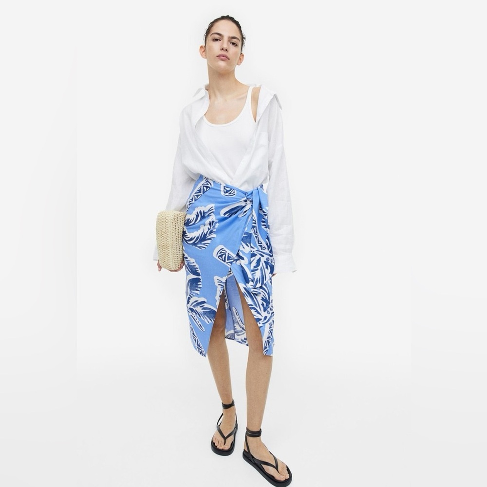 H&M LINEN-BLEND WRAPOVER SKIRT